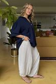 Made in Italy Santos Collared Peasant Smock Blouse Navy